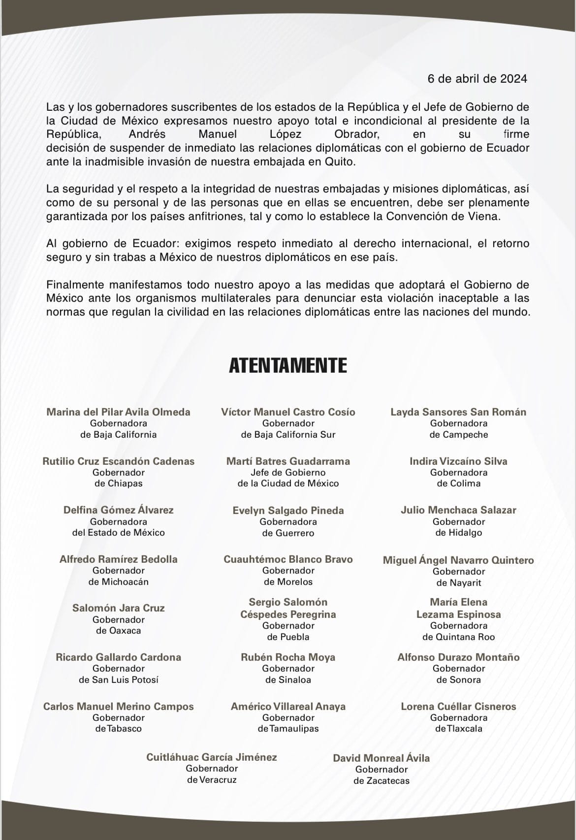 nxnoticias.com-gobernadores-morenistas-apoyan-decision-de-amlo-suspender-relaciones-diplomaticas-con-ecuador